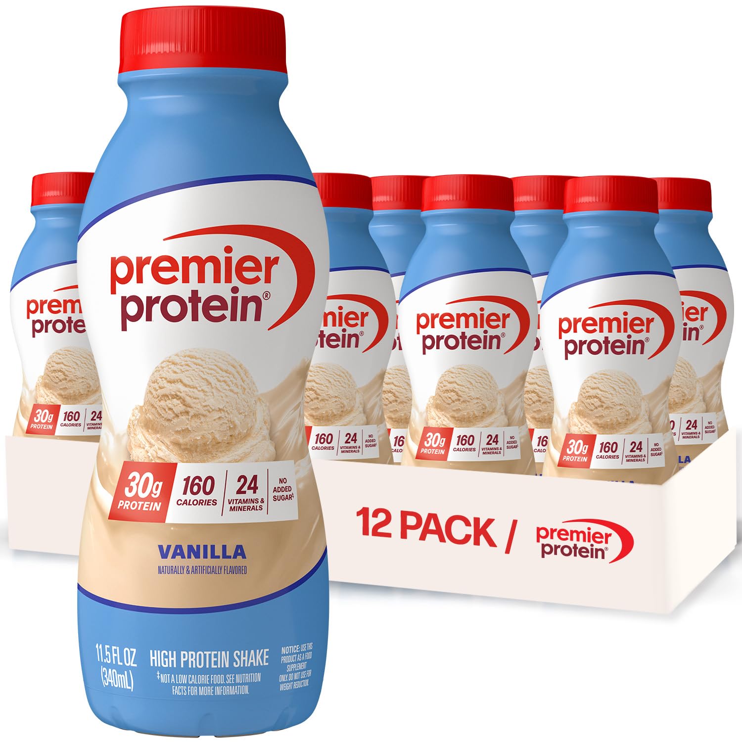Premier Protein Shake, Caramel, 30g Protein, No Added Sugar, 24 Vitamins & Minerals to Support Immune Health, 11.5 fl oz, 12 Pack (Packaging May Vary)