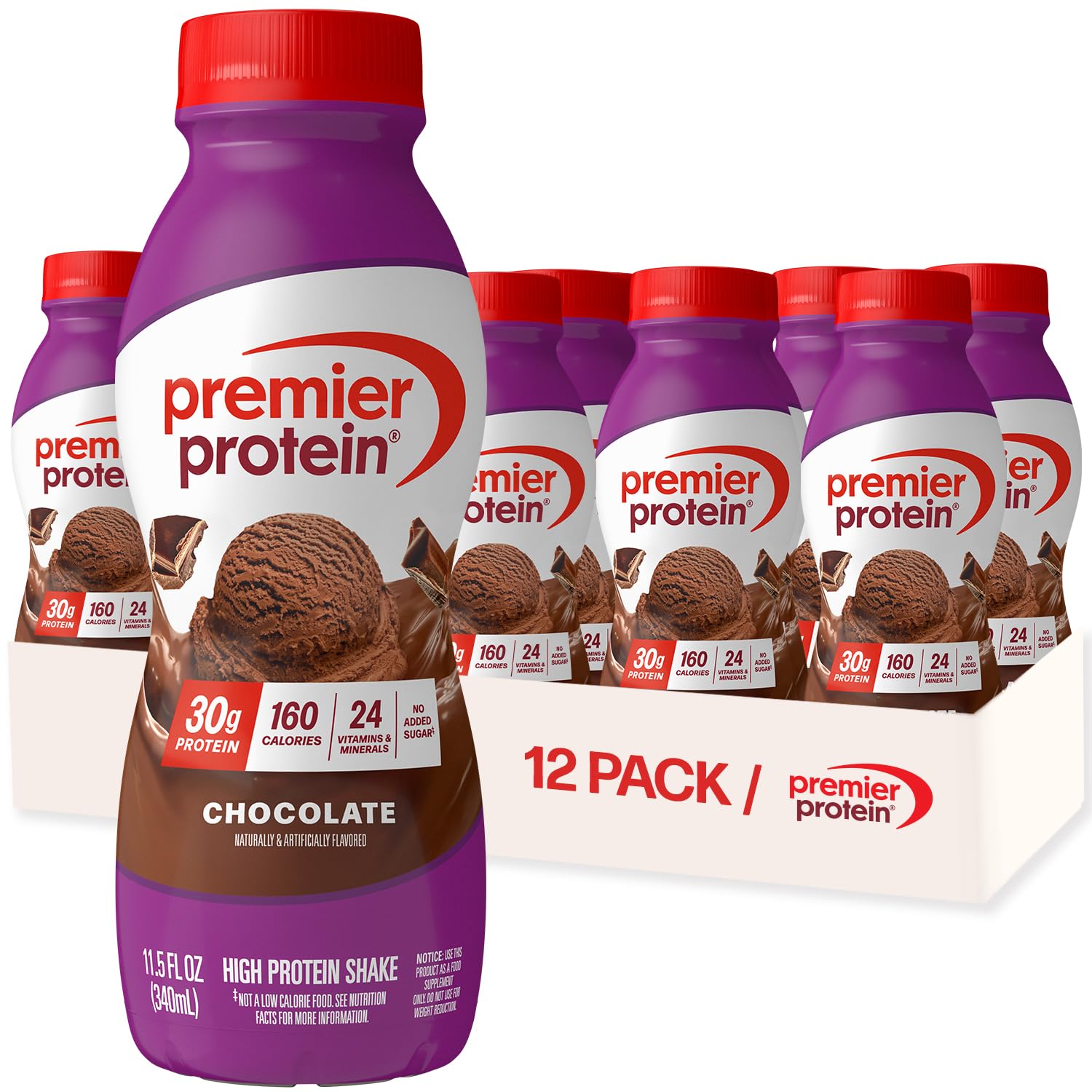 Premier Protein Shake, Caramel, 30g Protein, No Added Sugar, 24 Vitamins & Minerals to Support Immune Health, 11.5 fl oz, 12 Pack (Packaging May Vary)