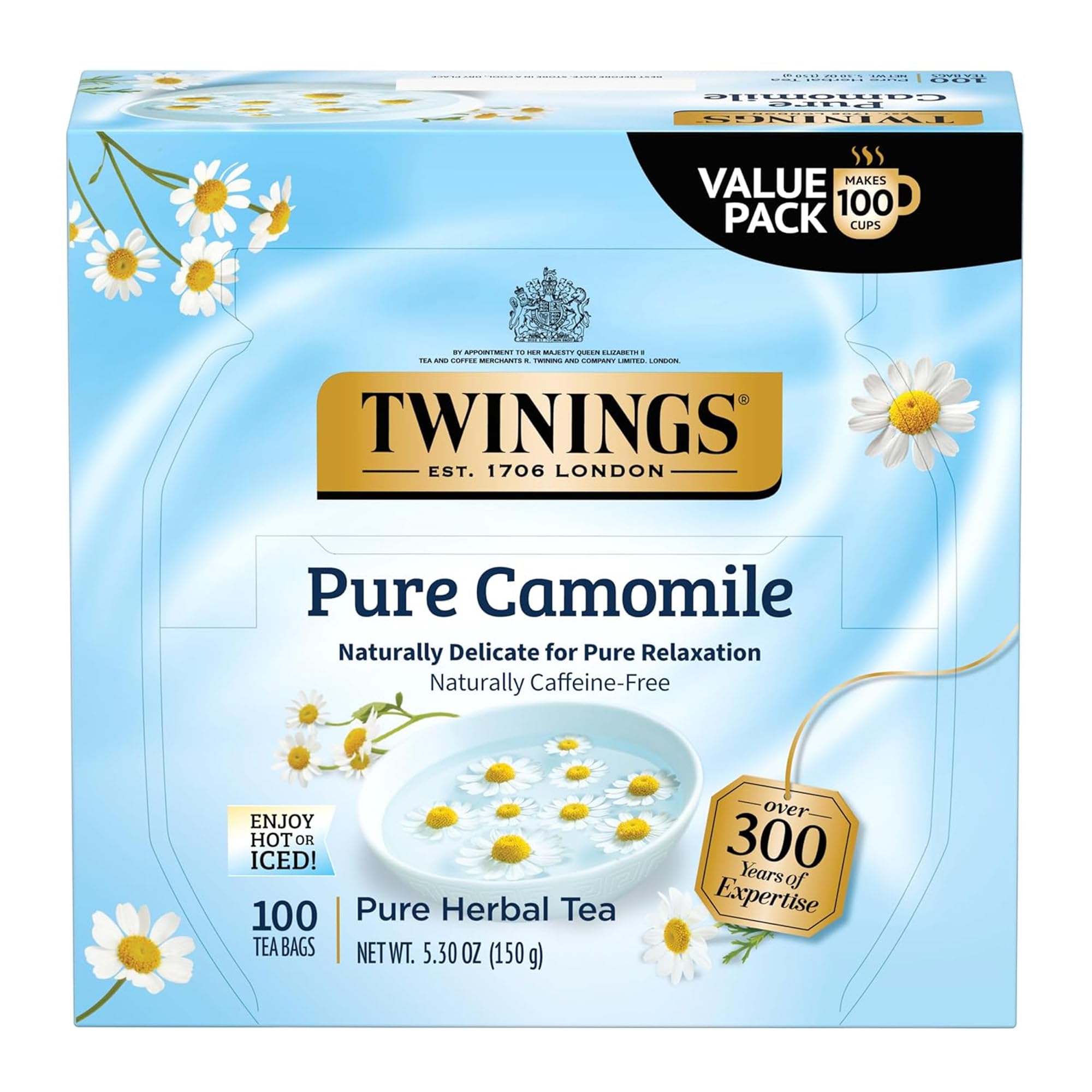Twinings Lemon & Ginger Herbal Tea Individually Wrapped Bags, 100 Count (Pack of 1), Tangy Lemon, Spicy Ginger, Naturally Caffeine-Free, Enjoy Hot or Iced, 100 Teabags