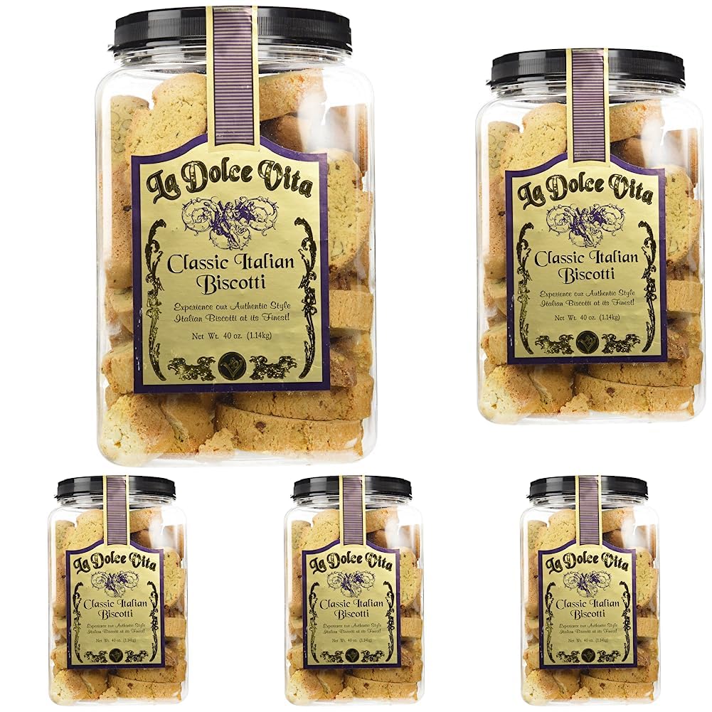 La Dolce Vita Classic Almond Italian Biscotti Cookies, Gourmet Coffee & Tea Dipping Snack, 40 oz Jar