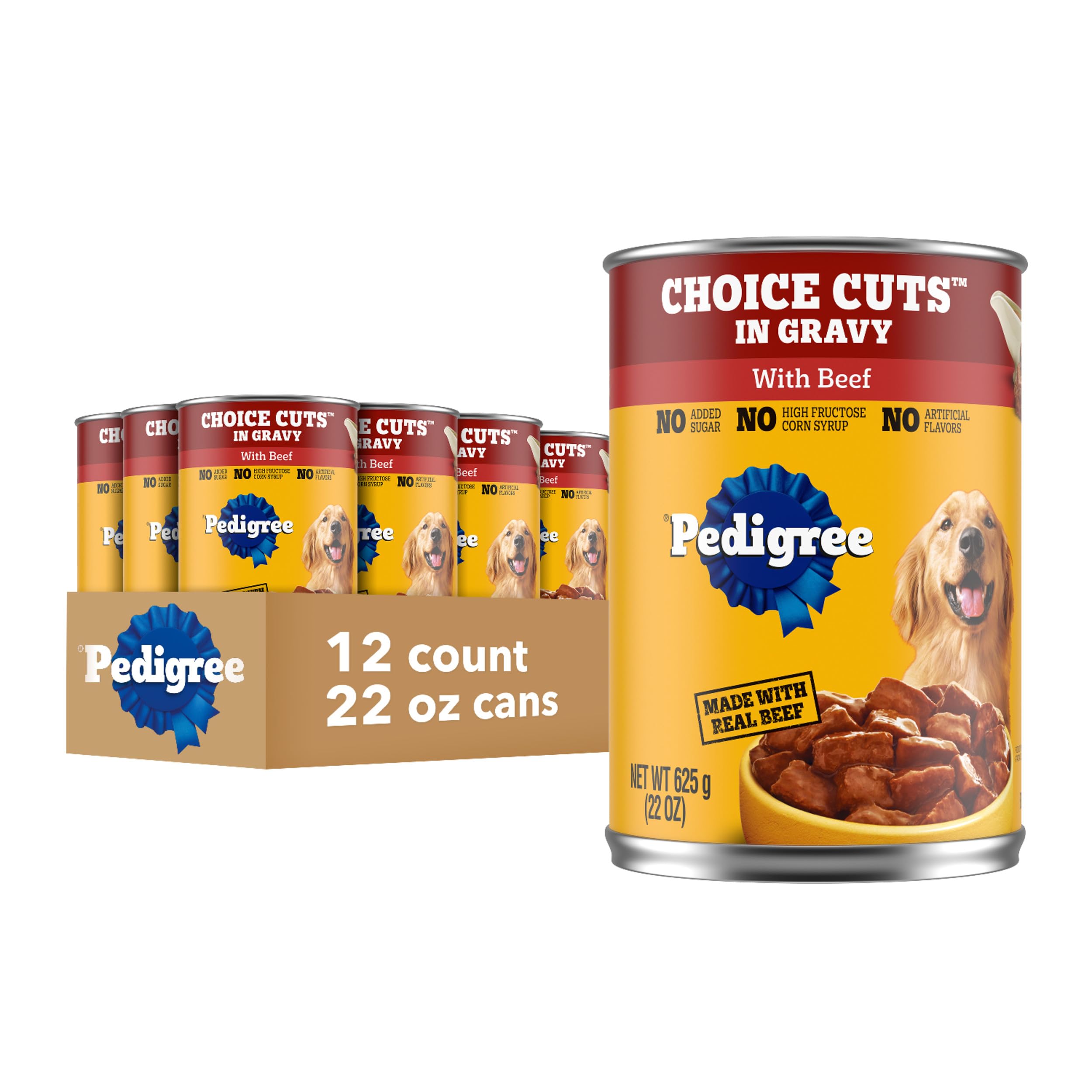 Pedigree Choice Cuts In Gravy Adult Canned Soft Wet Dog Food With Beef, 22 oz. Cans (12 Count, Pack of 1)