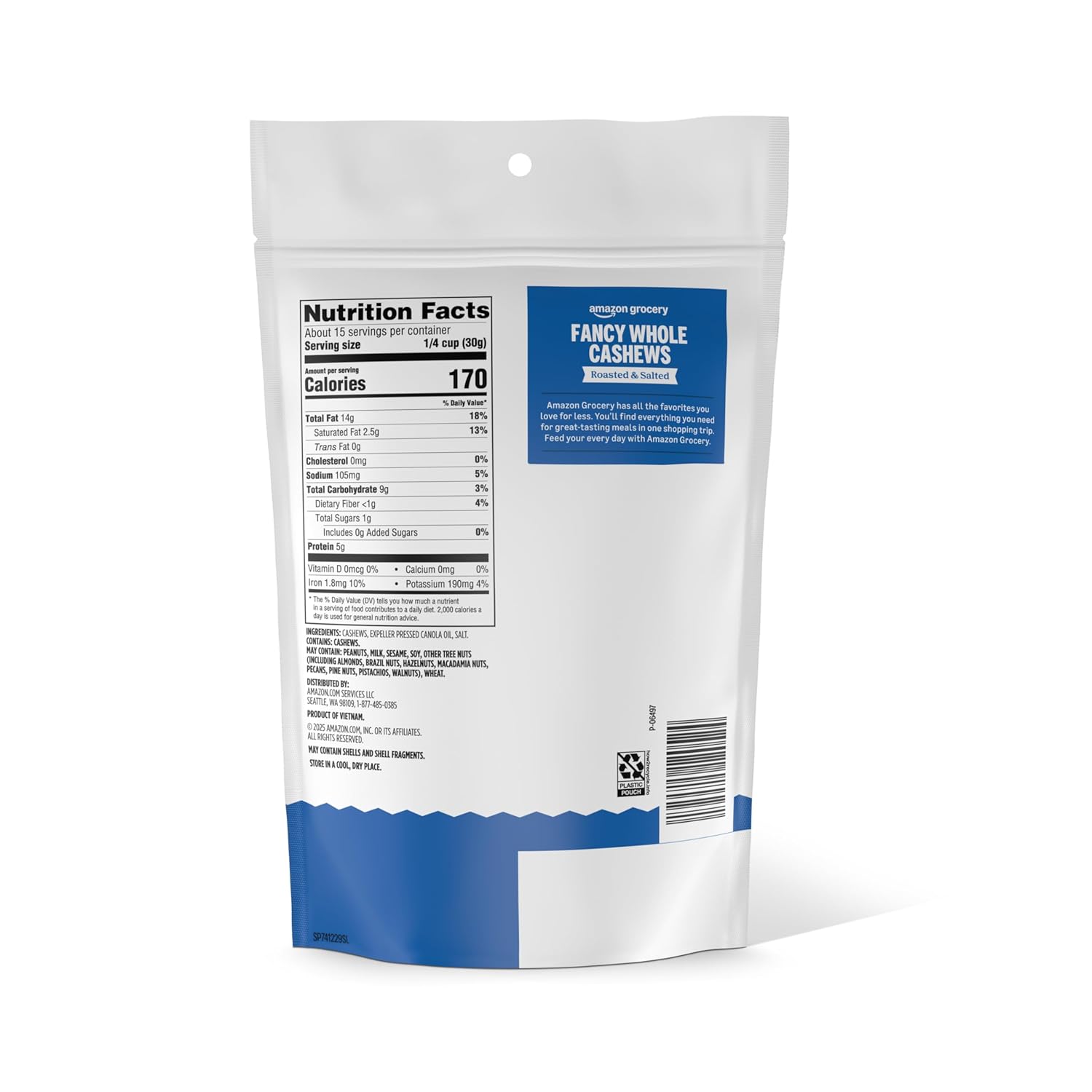 Amazon Grocery, Fancy Whole Cashews, Roasted & Salted, 16 Oz (Previously Happy Belly, Packaging May Vary)