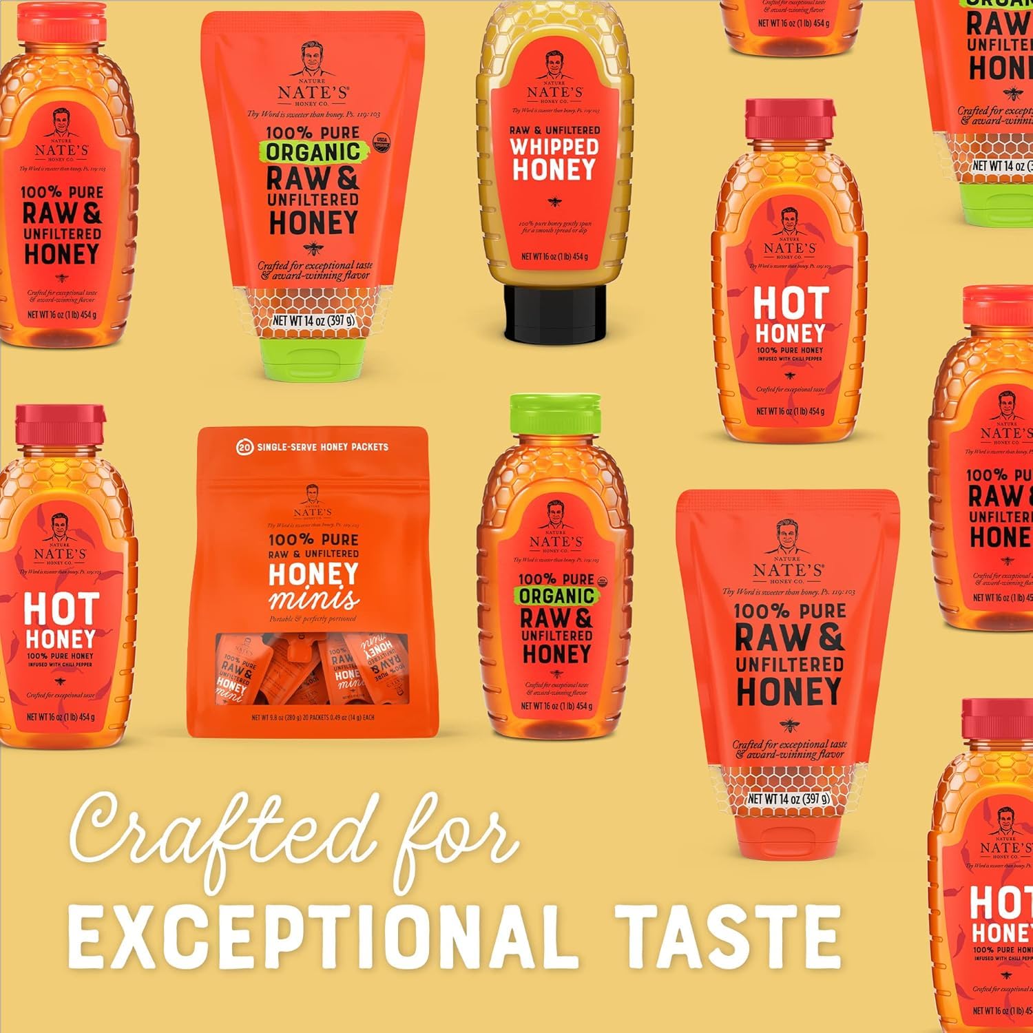 Nate's 100% Pure, Raw & Unfiltered Honey - Award-Winning Taste, 32oz. Squeeze Bottle