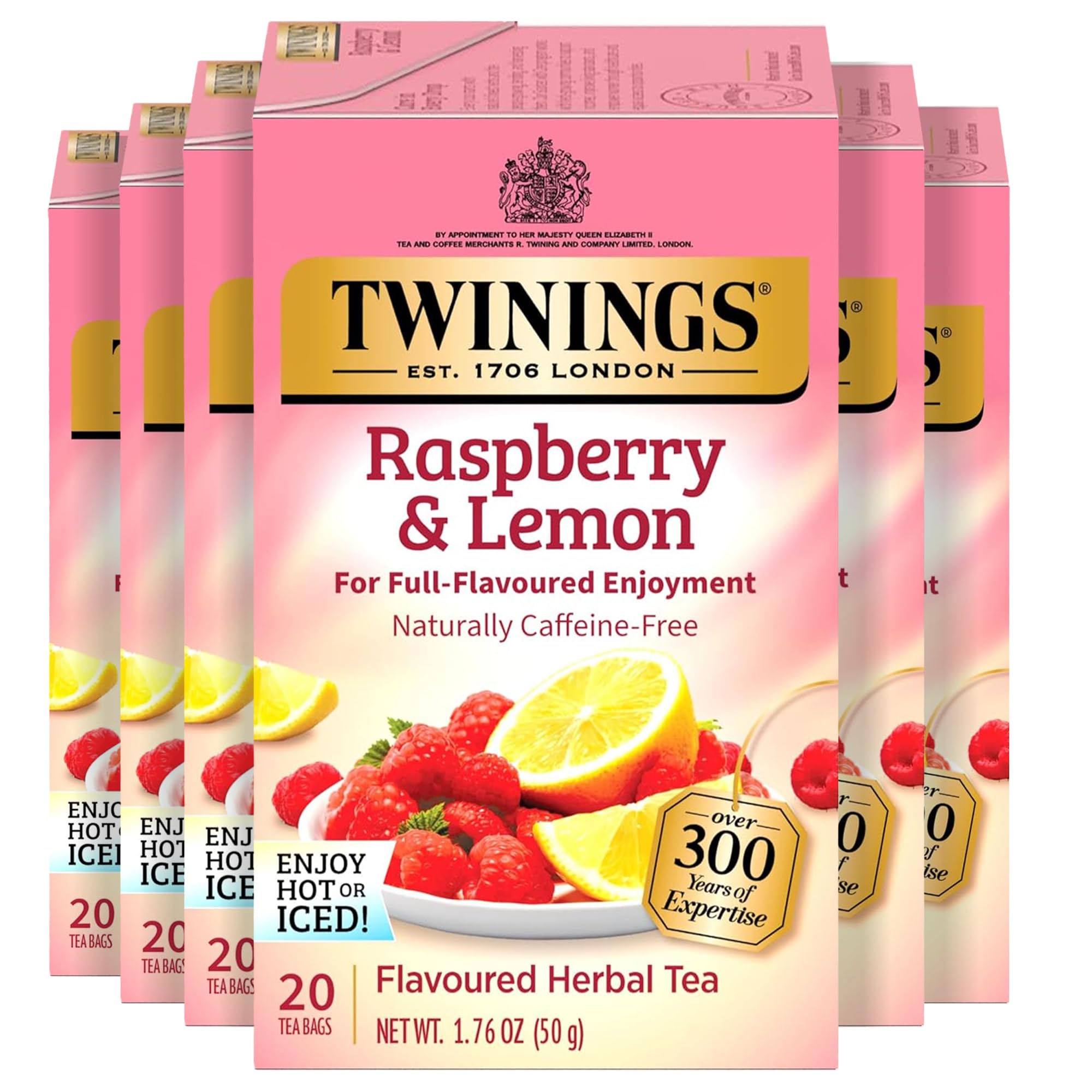 Twinings Lemon & Ginger Herbal Tea Individually Wrapped Bags, 100 Count (Pack of 1), Tangy Lemon, Spicy Ginger, Naturally Caffeine-Free, Enjoy Hot or Iced, 100 Teabags