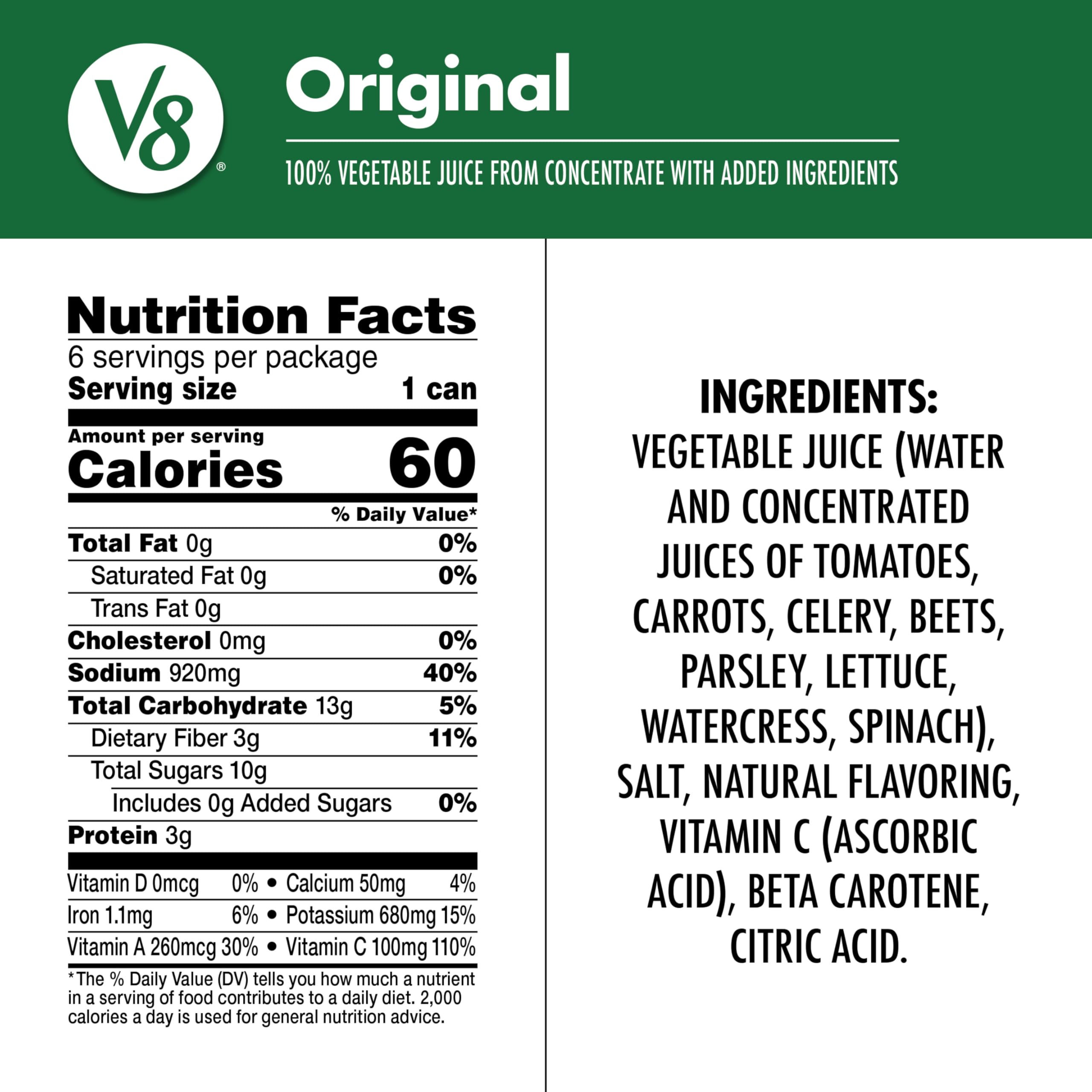 V8 Original 100% Vegetable Juice, 11.5 fl oz Can (24 Pack)