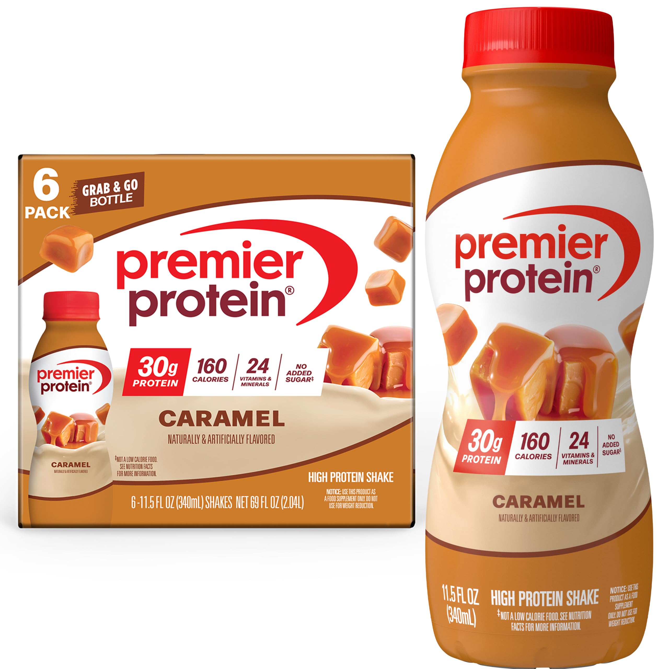 Premier Protein Shake, Caramel, 30g Protein, No Added Sugar, 24 Vitamins & Minerals to Support Immune Health, 11.5 fl oz, 12 Pack (Packaging May Vary)