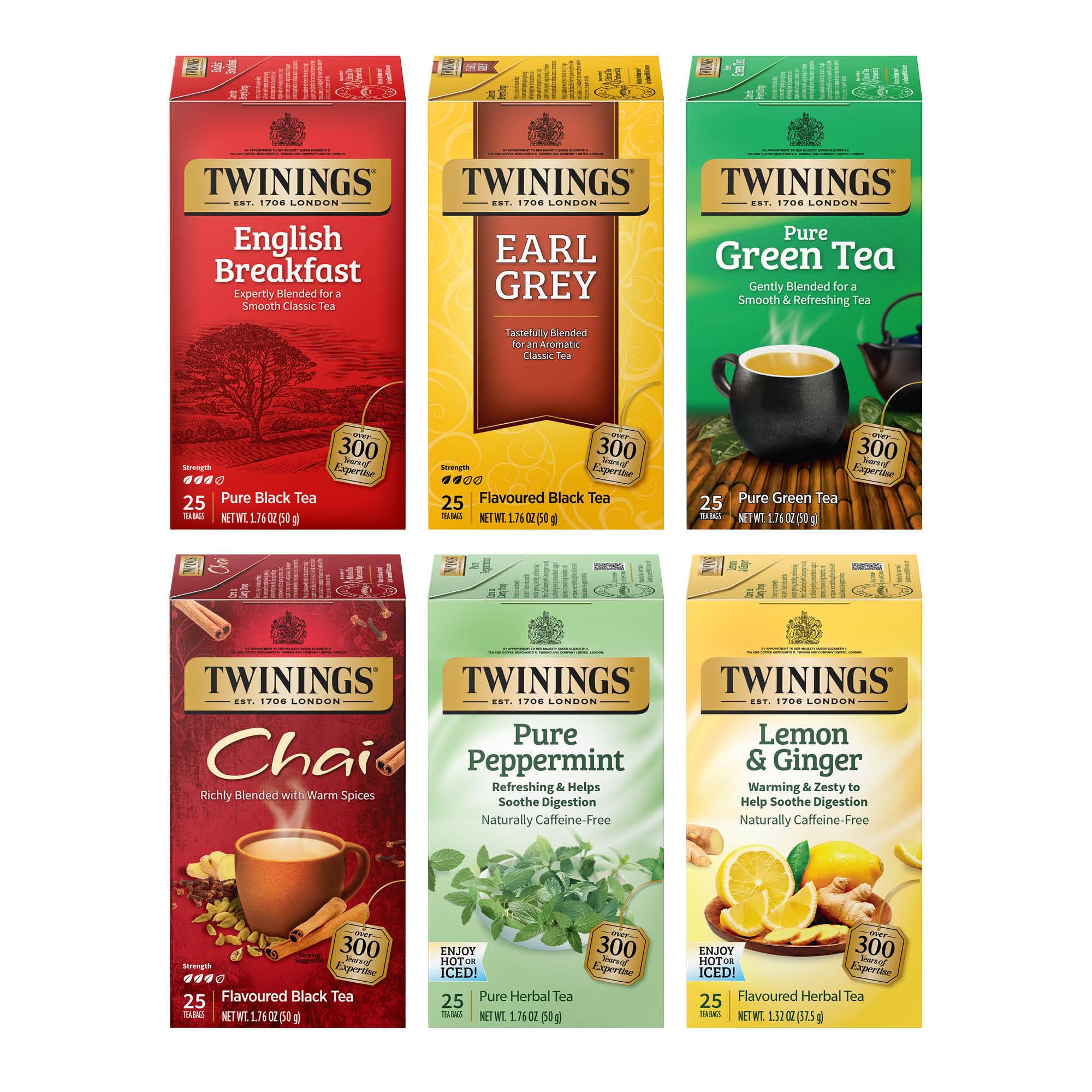 Twinings Lemon & Ginger Herbal Tea Individually Wrapped Bags, 100 Count (Pack of 1), Tangy Lemon, Spicy Ginger, Naturally Caffeine-Free, Enjoy Hot or Iced, 100 Teabags