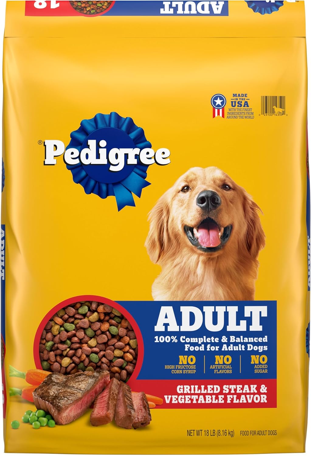 Pedigree Complete Nutrition Adult Dry Dog Food, Grilled Steak & Vegetable Flavor, 18 lb. Bag