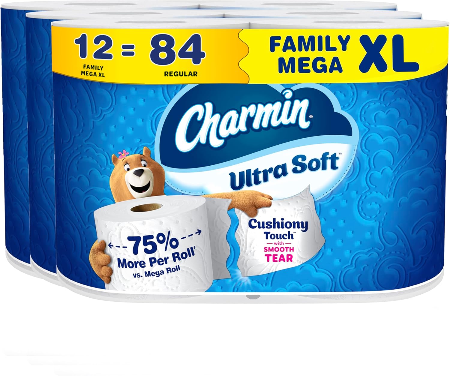 Charmin Ultra Soft Cushiony Touch Toilet Paper, 12 Family Mega XL Rolls = 84 Regular Rolls