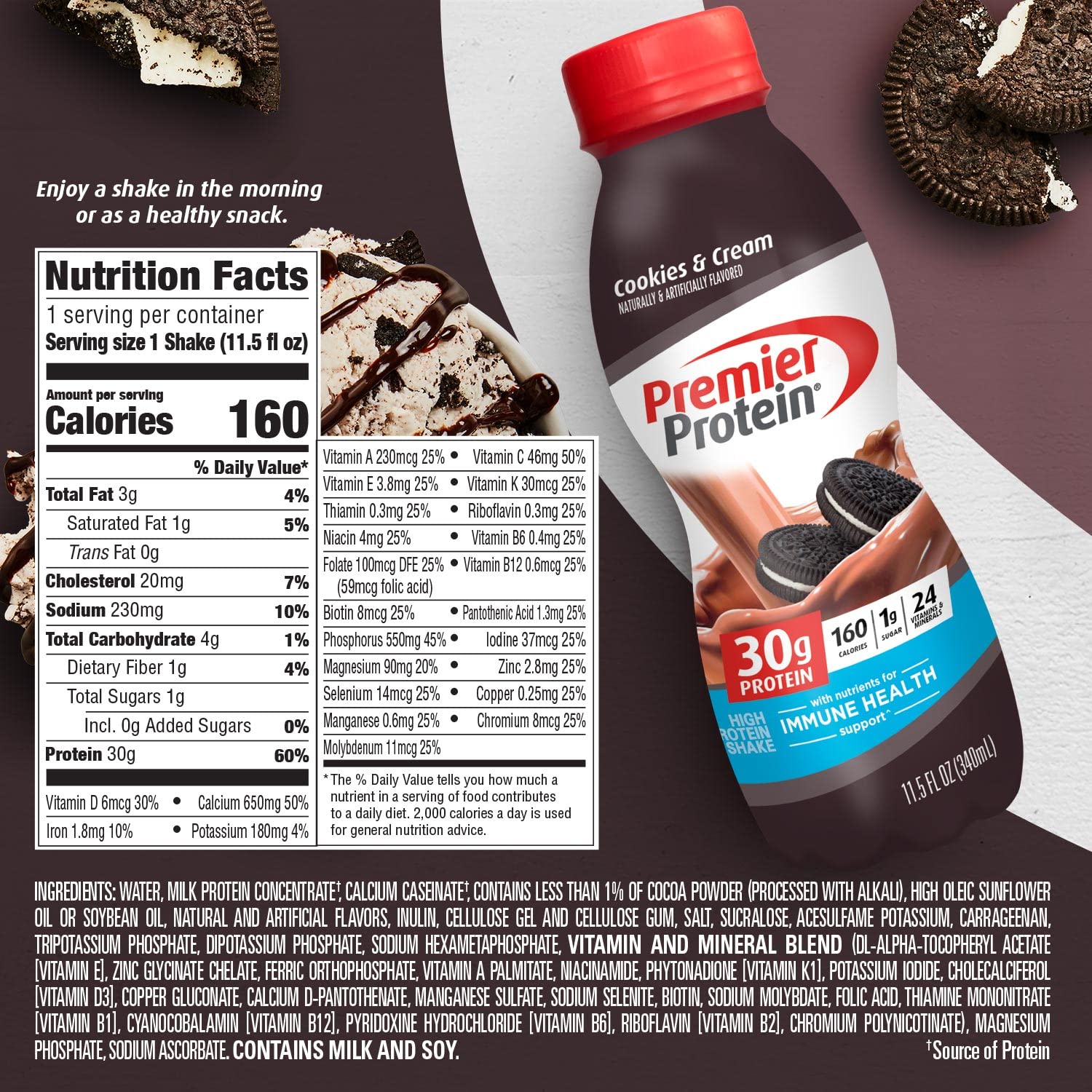 Premier Protein Shake, Caramel, 30g Protein, No Added Sugar, 24 Vitamins & Minerals to Support Immune Health, 11.5 fl oz, 12 Pack (Packaging May Vary)